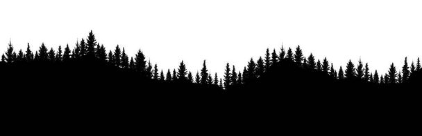 Silueta de bosque. Hermosos abetos (abetos) en la colina. Fondo forestal. Ilustración vectorial - Vector, Imagen
