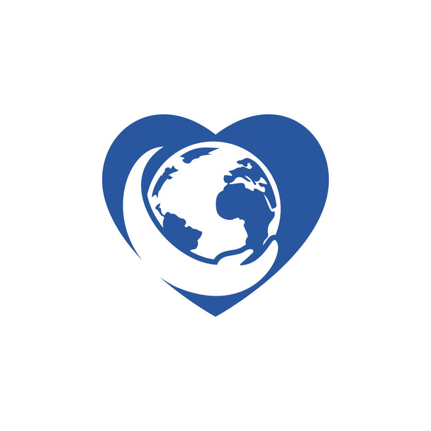 Maailman käden logo. Tallenna maailman logo suunnittelu. Global Care logo käsite. - Vektori, kuva