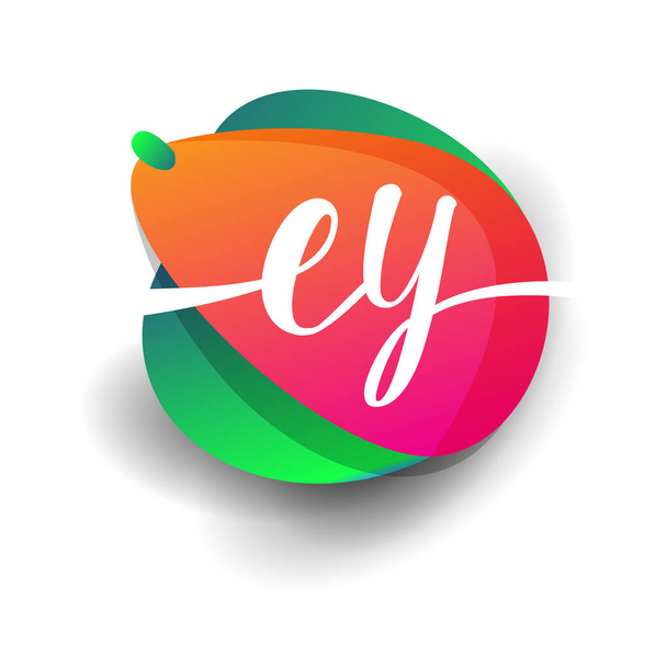 Buchstabe EY-Logo mit buntem Spritzhintergrund, Buchstabenkombination Logo-Design für Kreativwirtschaft, Web, Wirtschaft und Unternehmen. - Vektor, Bild