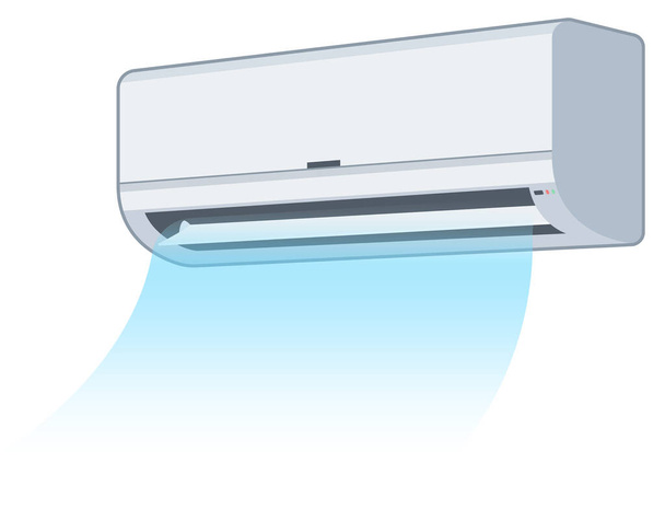 Een witte airconditioner of koeler die een koele, schone wind produceert. - Vector, afbeelding