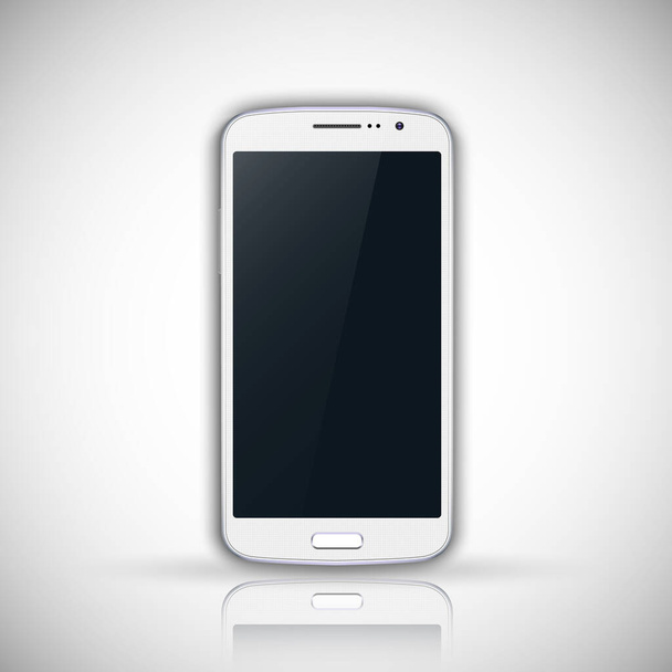 Smartphone weiße Farbe mit leerem Touchscreen. Vereinzelt auf weißem Hintergrund. Realistische und detaillierte Geräteattrappe. Illustration eines Aktienvektors. - Vektor, Bild