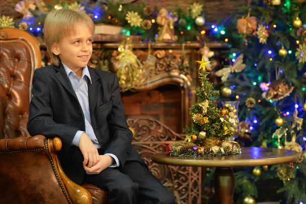Portrait of little boy posing  on  Christmas - Foto, Imagen