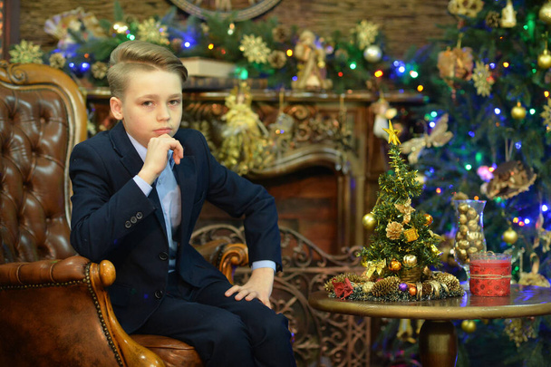 Portrait of little boy posing  on  Christmas - Zdjęcie, obraz