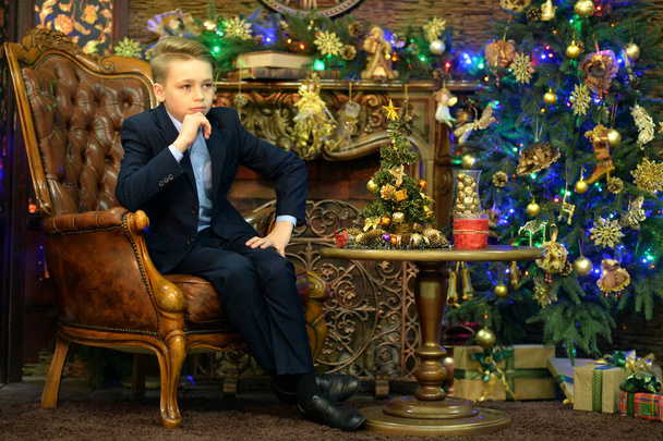 Portrait of little boy posing  on  Christmas - 写真・画像