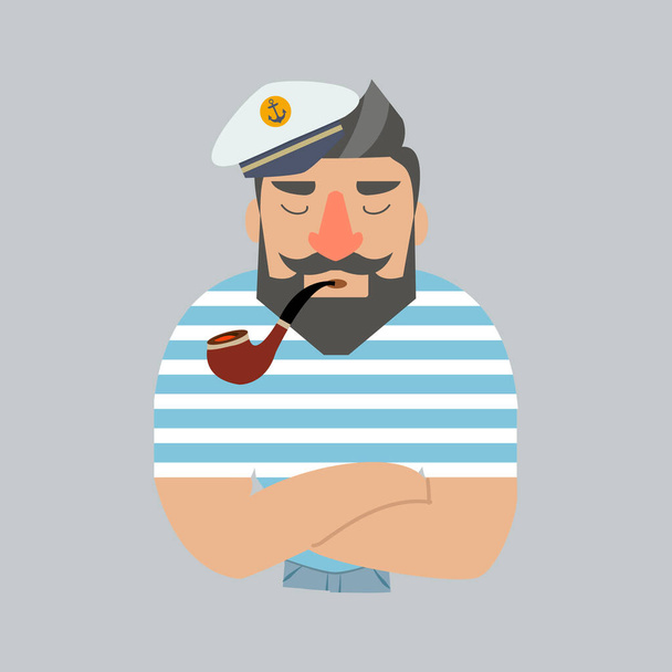 man wearing sailor hat with a pipe - Vector, Image