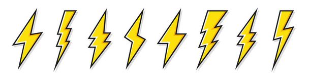 Yellow lightning bolt icons collection. Flash symbol, thunderbolt. Simple lightning strike sign. Vector illustration. - Vector, Image