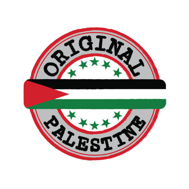 Vektorstempel für das Originallogo mit Text Palästina und Bindung in der Mitte mit Nationalflagge. Grunge Rubber Texture Stempel von Original aus Palästina. - Vektor, Bild