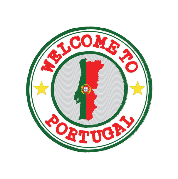 Векторная марка приветствия Португалии с контуром карты Португалии в центре. Грубо говоря, жест доброй воли Португалии.. - Вектор,изображение