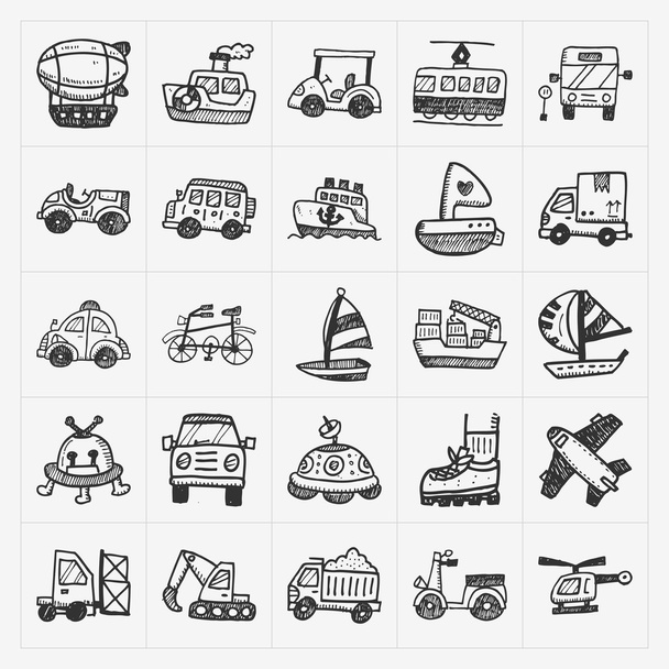 doodle transport icons set - Διάνυσμα, εικόνα