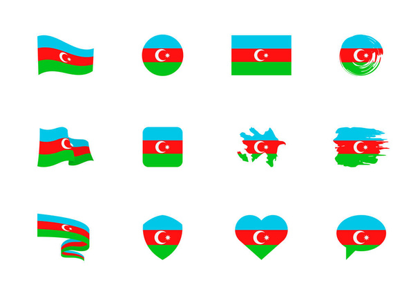 Azerbaijan flag - flat collection. Flags of different shaped twelve flat icons. Vector illustration set - Vector, Image