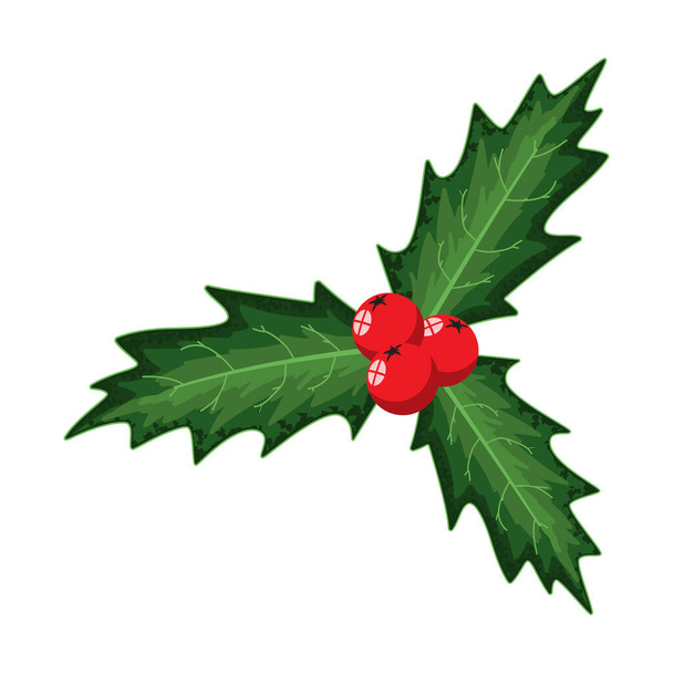 Weihnachten Stechpalme Blätter. Vector Cartoon Urlaub Dekoration Element isoliert auf weißem Hintergrund. - Vektor, Bild