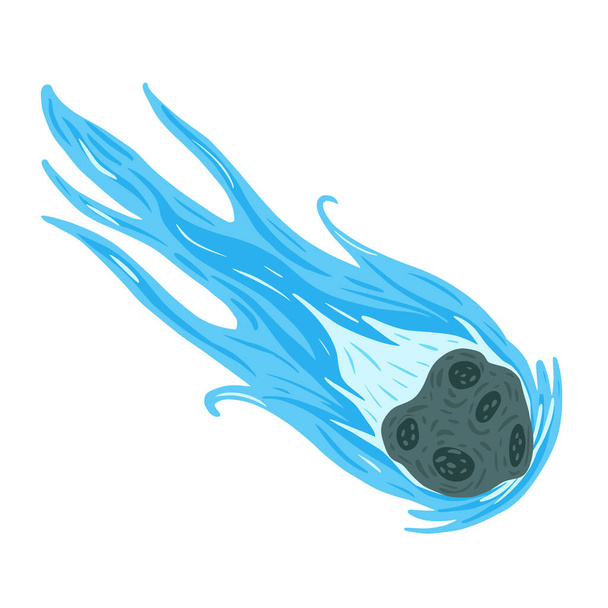 Cometa isolata su sfondo bianco. Meteor con coda di colore blu in illustrazione vettoriale doodle. - Vettoriali, immagini