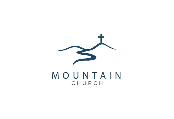 山のある教会のロゴデザイン - ベクター画像