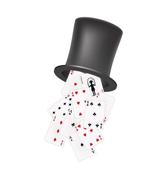 Playing cards falling out of a hat - Vector, afbeelding