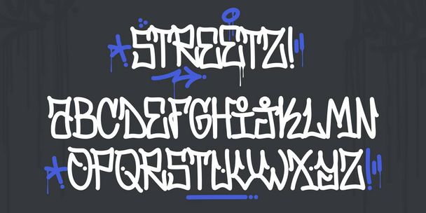 Graffiti garabato escrito a mano gordo y estilo de arte callejero Font Alphabet. Arte de ilustración vectorial - Vector, imagen