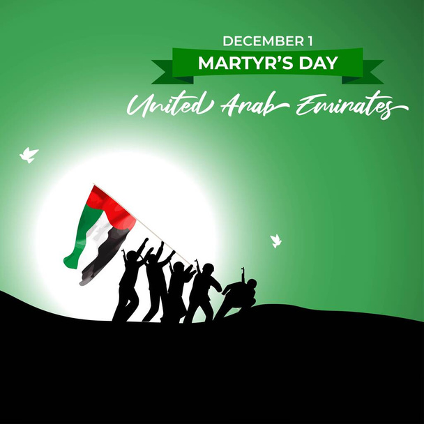 vector illustration banner for Commemoration Day, Martyrs' Day is marked annually on December 1 in the United Arab Emirates, with silhouettes of military men and flag  - Vector, Image