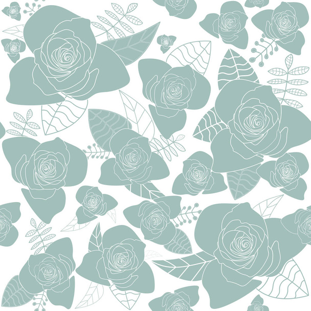 Rose flowers silhouettes pastel blue seamless pattern - Vector, Image