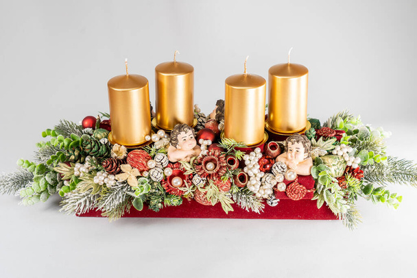 Advent wreath with silver ribbons. - Photo, Image