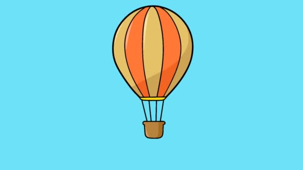 geanimeerde video van een cartoon hete lucht ballon vliegen over een wolk - Video