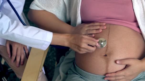Raskaana oleva nainen ja gynekologi lääkäri sairaalassa - Materiaali, video