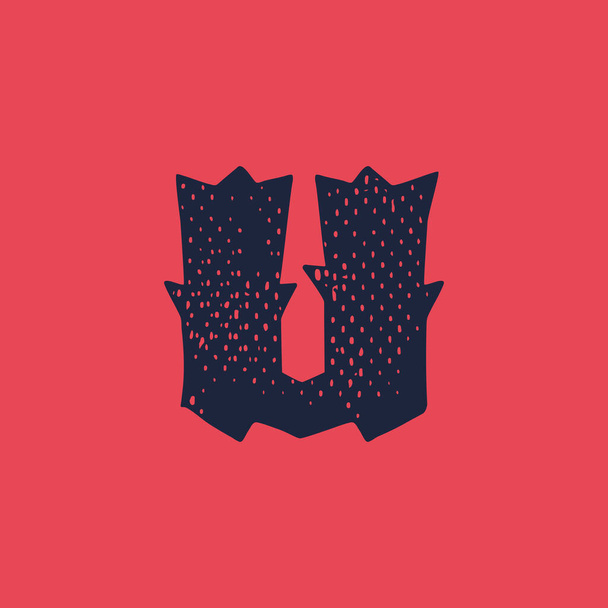 U-Letter-Logo im Horrorstil mit Grunge-Textur. Vektorschriftvorlage für Ihre gruselige Corporate Identity, Zirkusemblem, Halloween-Poster, Design im Westernstil und so weiter.  - Vektor, Bild