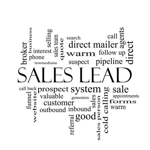 Vendas Lead Word Cloud Concept em preto e branco
 - Foto, Imagem