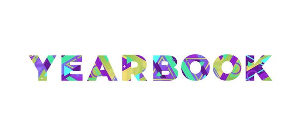 A palavra YEARBOOK conceito escrito em formas retro coloridas e cores ilustração. - Vetor, Imagem