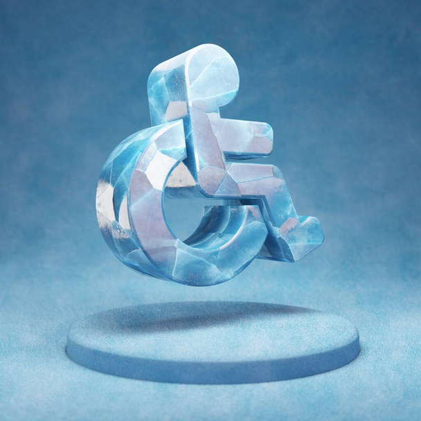 Rollstuhl-Ikone. Gebrochenes blaues Eisrollstuhlsymbol auf blauem Schneepodest. Social Media Icon für Website, Präsentation, Design Template-Element. 3D-Renderer. - Foto, Bild