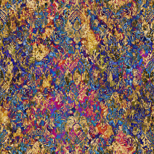 Geometrische damast naadloos patroon met grunge textuur - Foto, afbeelding