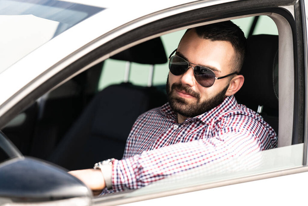 Portrait of a Man Driver in His Car - Фото, изображение
