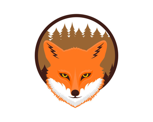 Fox cabeza con círculo bosque detrás - Vector, Imagen
