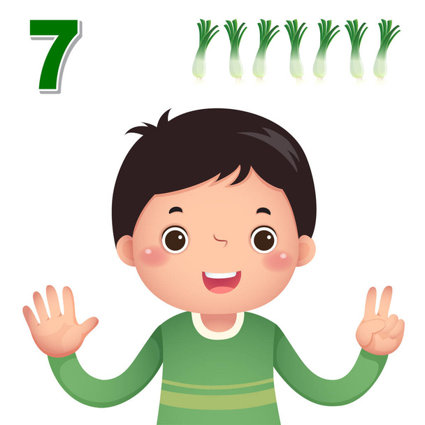 Naucz się liczby i liczenia z dziećmi ręka pokazując numer siedem - Wektor, obraz