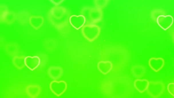 Bellissimo cuore e amore sullo sfondo dello schermo verde Loop Filmato 4K Romantico colorato Glitter incandescente, cuori volanti. Sfondo animato per Romanticismo, amore, San Valentino e compleanno Invito. - Filmati, video