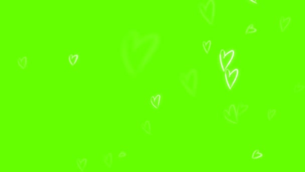Beautiful Heart and Love on Green Screen Background Loop Záběry 4K-Romantické barevné třpytivé zářící, létající srdce. Animované pozadí pro romantiku, lásku, Valentýna a narozeniny Pozvánka. - Záběry, video