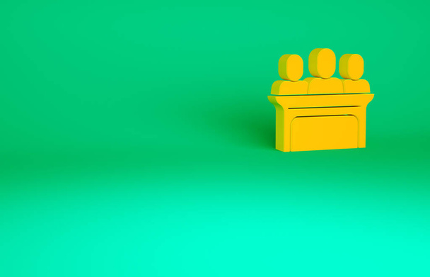 Иконка "Оранжевые присяжные" выделена на зеленом фоне. Концепция минимализма. 3D-рендеринг. - Фото, изображение