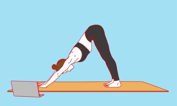 Vrouwen doen online yoga vector illustratie - Vector, afbeelding