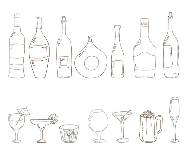 Sketch of wine bottles. - Vector, imagen
