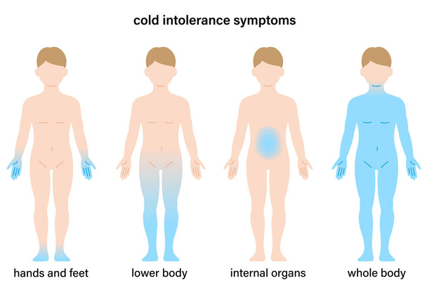 симптомы холодной чувствительности с телом человека. Концепция здравоохранения - Вектор,изображение