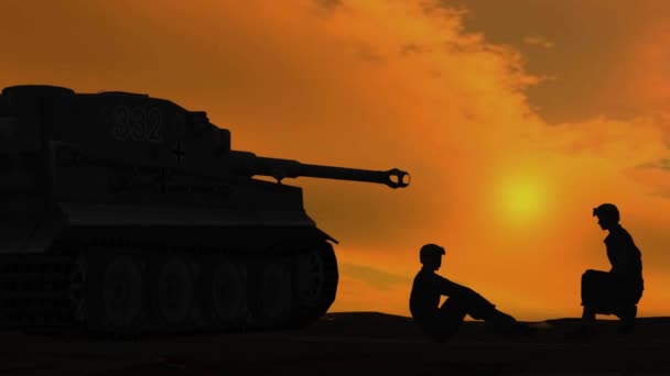Soldats parlant à côté de l'armure sur fond de coucher de soleil
 - Séquence, vidéo