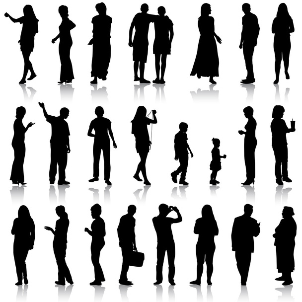 Black silhouettes of beautiful mans and womans on white backgrou - Vector, Image
