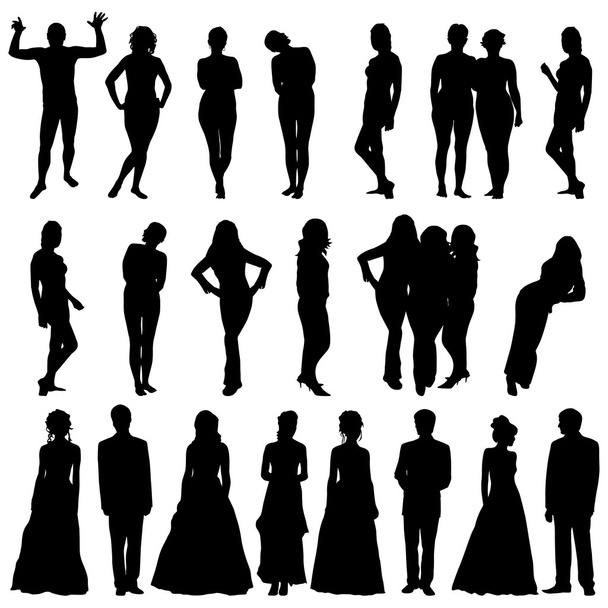 Silhouette nere di bellissimi uomini e donne su backgrou bianco
 - Vettoriali, immagini
