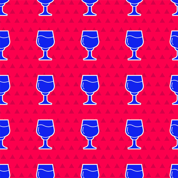 Blue Wine glass icon isolated seamless pattern on red background. Wineglass sign.  Vector. - Vektor, Bild