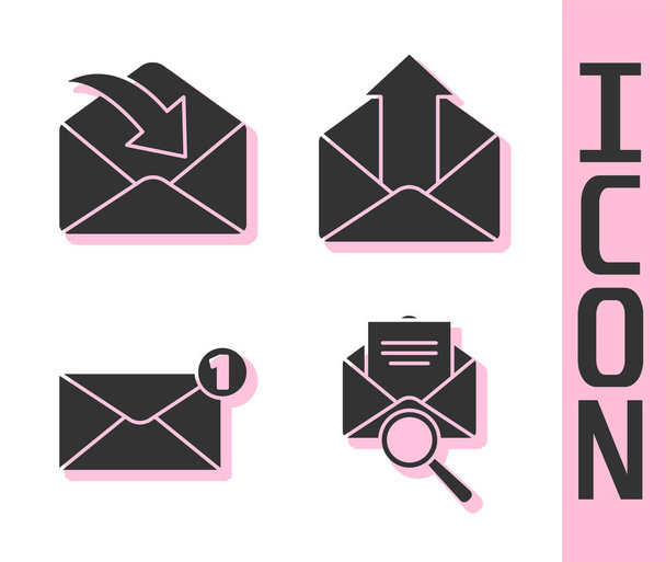 Установите Envelope с лупой, Envelope, Envelope и значком исходящей почты. Вектор. - Вектор,изображение