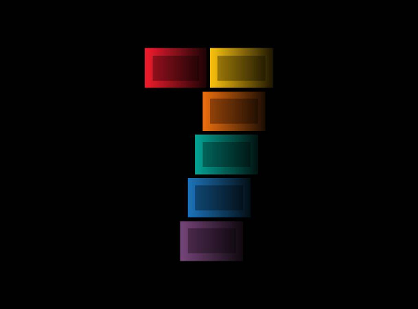 7 número de diseño de vectores, logotipo de fuente de colores. Dinámica dividida rojo, azul, naranja, verde, púrpura, color amarillo sobre fondo negro. Para redes sociales, elementos de diseño, póster creativo, plantilla web     - Vector, Imagen