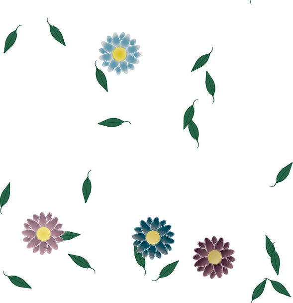 egyszerű virágok zöld levelek szabad összetételű, vektor illusztráció - Vektor, kép