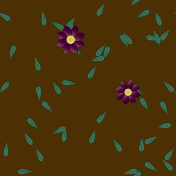 gratis compositie met eenvoudige kleurrijke bloemen en groene bladeren voor behang, vector illustratie - Vector, afbeelding