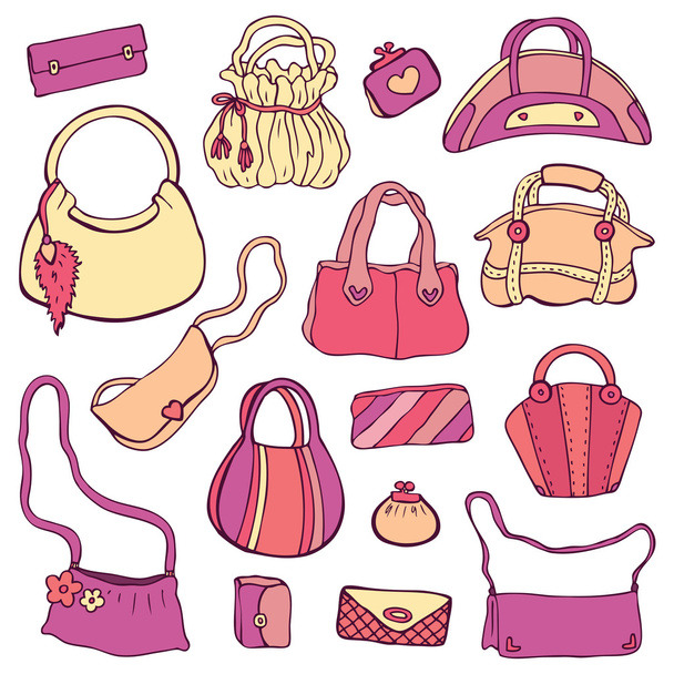 Damenhandtaschen. Handgezeichnetes Vektorset - Vektor, Bild