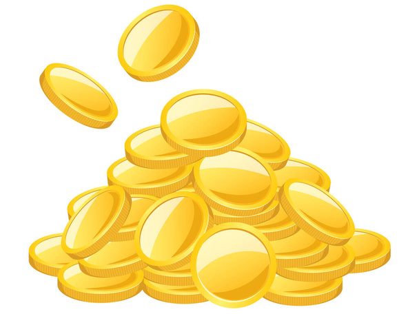 Gold coins piled up like a mountain. - Vector, Image