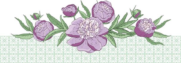 Floral banner with pink peonies on an openwork background. - Vector, Image