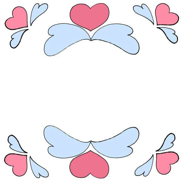 frame of pink hearts with blue wings - Photo, image